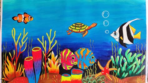 Easy Aquarium Painting In Acrylic Colors Underwater Life By 7 Year Old