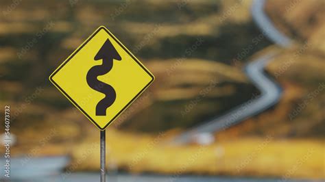 Road Sign Showing Winding Bumpy Road Ahead Stock Photo Adobe Stock