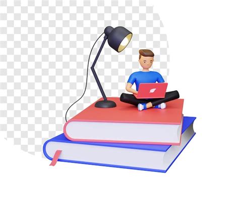 Premium Psd 3d Learning With Man Studying Using Laptop