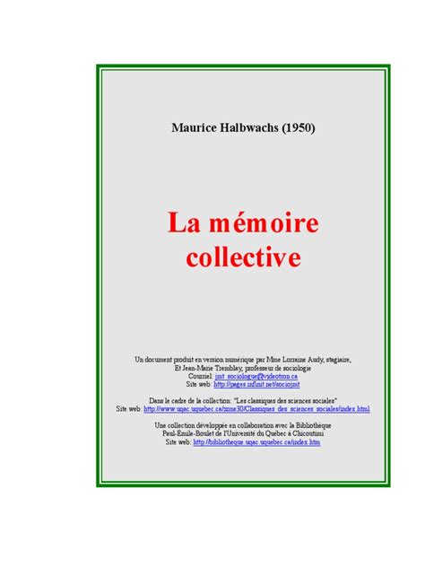 Maurice Halbwachs La Mémoire Collective
