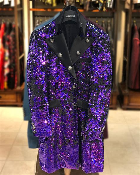 Long Coat Sequin Purple Mens Long Blazer 2021 Angelino