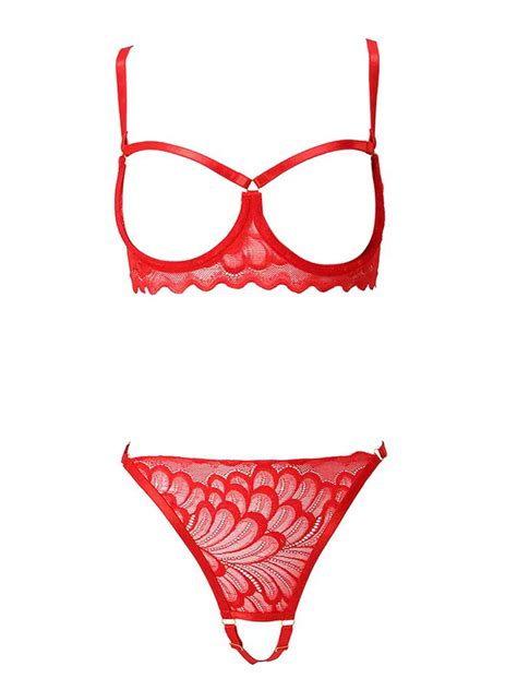 Buy Znu Sexy Women Full Lace Open Cup Bra Panties Thongs G String Set Lingerie Underwear Online