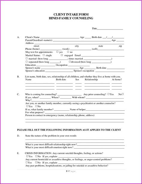 Counseling Intake Forms Templates Form Resume Examples P32eer42j8