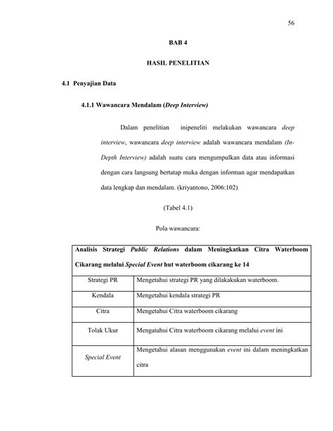 56 BAB 4 HASIL PENELITIAN 4 1 Penyajian Data 4 1 1 Wawancara