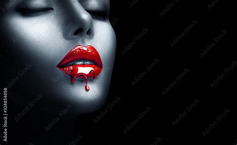 Red Lipstick Dripping Paint Drips Lipgloss Dripping From Sexy Lips Blood Liquid Drops On