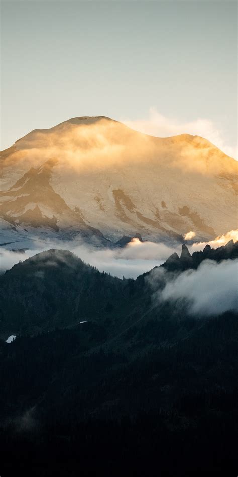 1080x2160 Sun Setting Behind Mount Rainier 5k One Plus 5thonor 7x