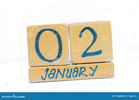 January 2nd Day 2 Of Month Calendar On Wooden Background Winter Time