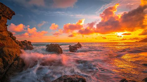 Malibu Beach California Sea Pacific Coast Clouds Colors Sky