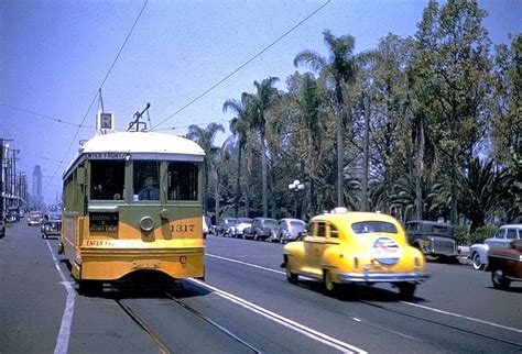 Los Angeles Railway Yellow Car On The R Line Passing Macarthur Park
