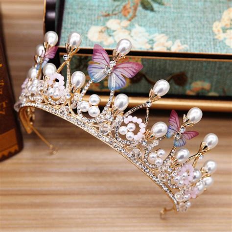 Kmvexo Cute Romantic Pink Blue Butterfly Crowns Wedding Prom Etsy