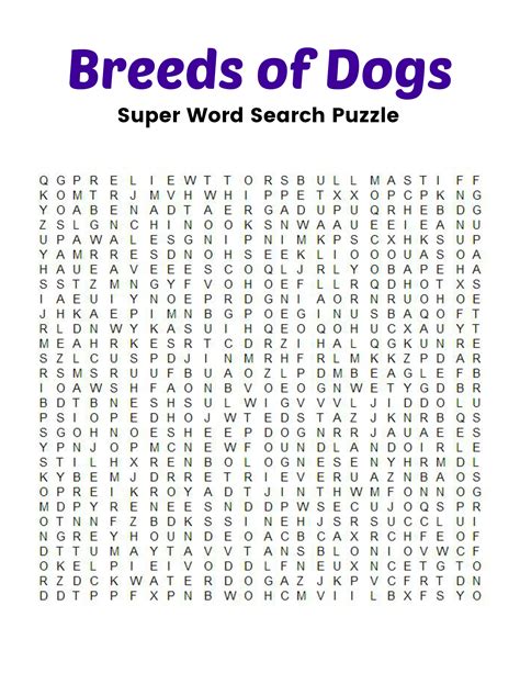 Breeds Of Dogs Super Word Search Puzzle Word Search Puzzle Etsy