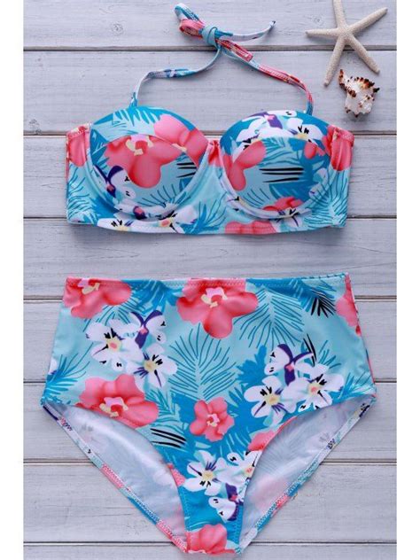 2018 Tropical Print High Waisted Bikini Set In Colormix L Zaful