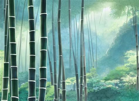 Krea Misty Japanese Bamboo Forest Cell Shaded Lake Waterfall Large Rocky Mountain