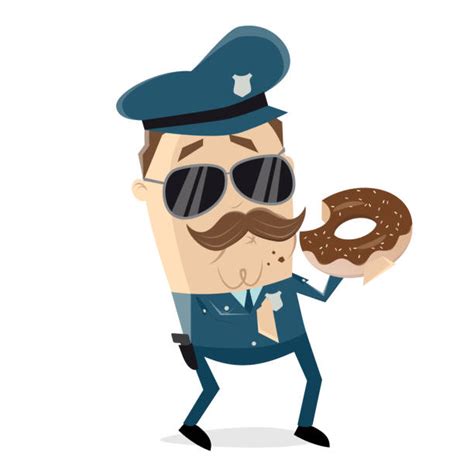 Cop Eating Donut Cartoon Illustrations Royalty Free Vector Graphics