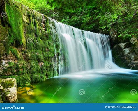 Lake Emerald Waterfalls Forest Landscape Stock Photo Image Of Green