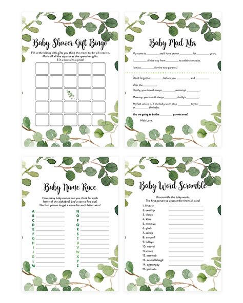 Greenery Foliage Baby Shower Game Pack In 2020 Baby Shower Games