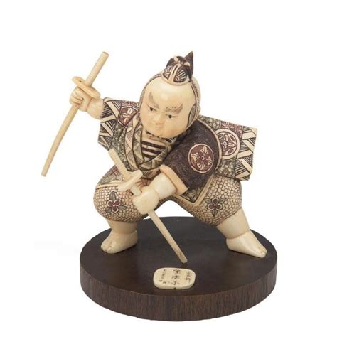 Japanese Ivory Samurai Figure On Base Ivory Oriental