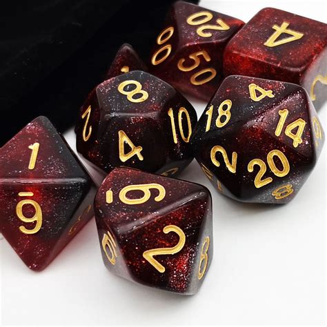 Red Black Nebula Glitter Dnd Dice Set For Dandd Roleplaying Games