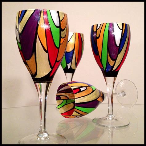 Hand Painted Wine Glasses Two Available Price Is For Two Abstract