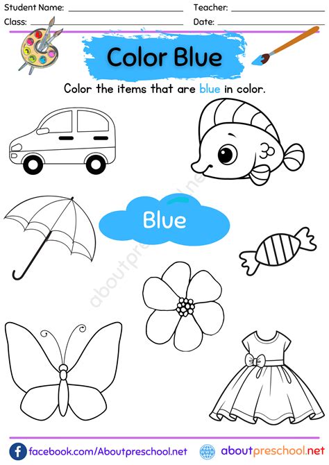 Color Blue Worksheet For Preschool About Preschool