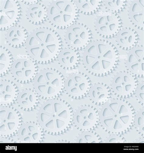 Seamless Gears Pattern White Paper With Cut Out Effect Cog Wheels 3d