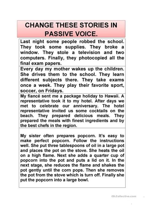 Work With Passive Voice English Esl Worksheets Active And Passive
