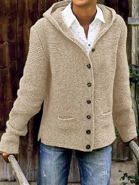 Oversized Knitted Womens Hooded Cardigan Knitted Sweater Jacket With