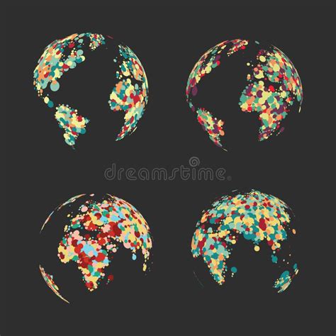 Set Abstract Globe Of The Earth Of Colorful Dots Stock Vector