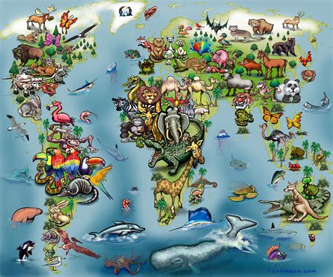 Animals World Map Digital Art By Kevin Middleton Pixels
