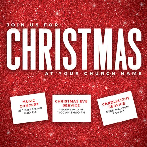 Red Glitter Christmas Invitecard Church Invitations Outreach Marketing