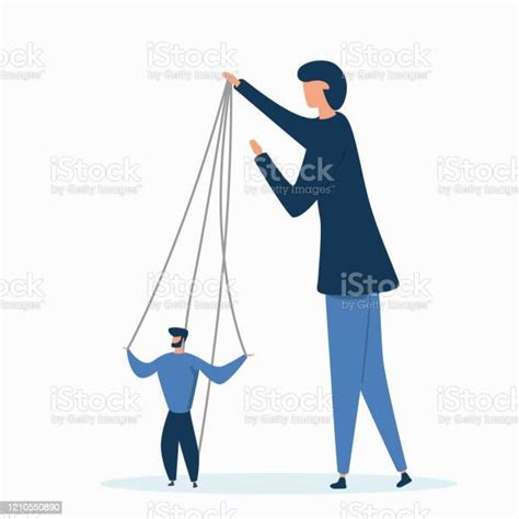 Cartoon Color Manipulation Concept Man On Ropes Vector Illustration