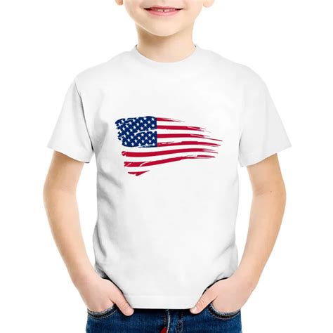 Fashion Print Usa Patriot American Flag Children T Shirts Kids Summer