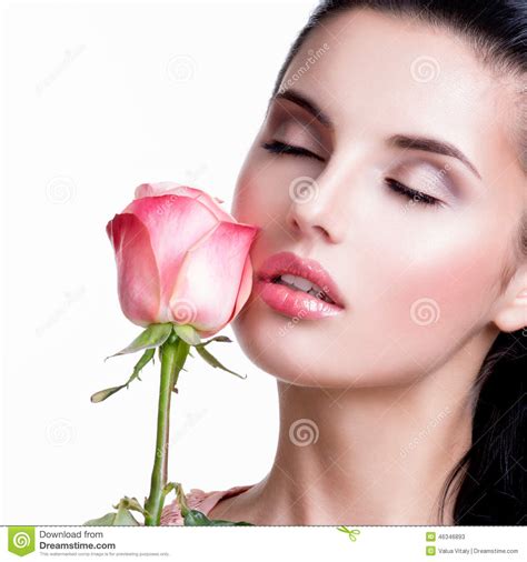 Sensual Beautiful Woman With Pink Rose Stock Image Image Of Relax