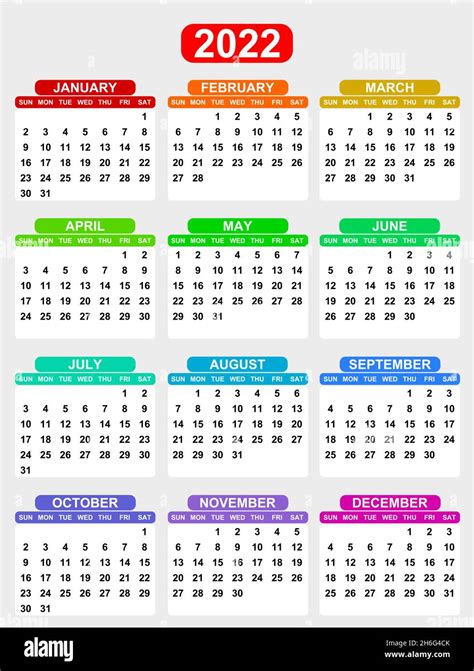 Colorful Vector Calendar For Year 2022 Sundays First Easy To Edit And