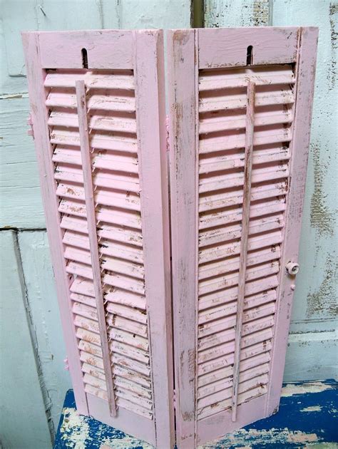 Vintage Wooden Hand Painted Shutter Shabby Chic Pink Painting