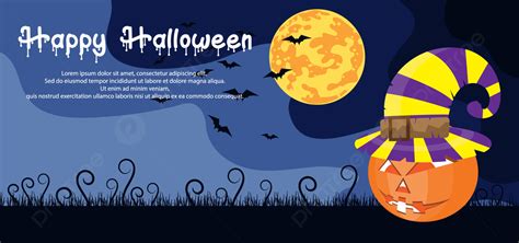 Happy Halloween Banner With Jack O Lantern Pumkins And Moonlight