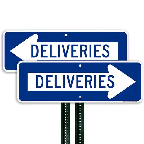 Deliveries Sign With Right Arrow Blue On White Sku K 6088