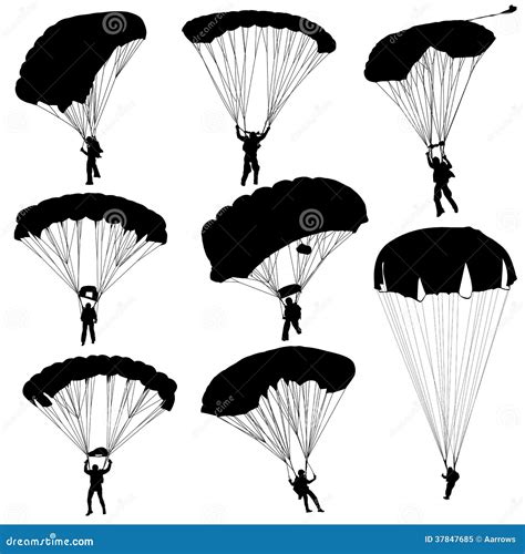 Set Skydiver Silhouettes Parachuting Vector Royalty Free Stock Photo