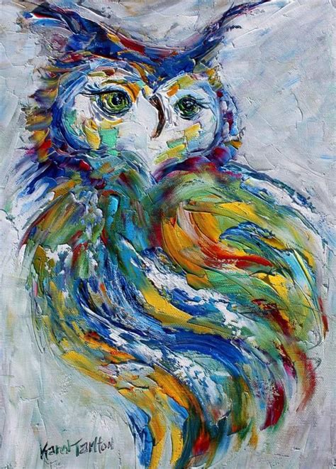 Owl Abstract Painting Original Oil On Canvas Palette Knife 12x16