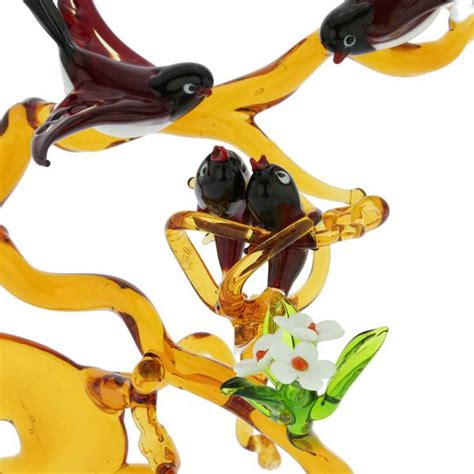 Murano Sculptures Murano Glass Birds On A Branch With Nest Red