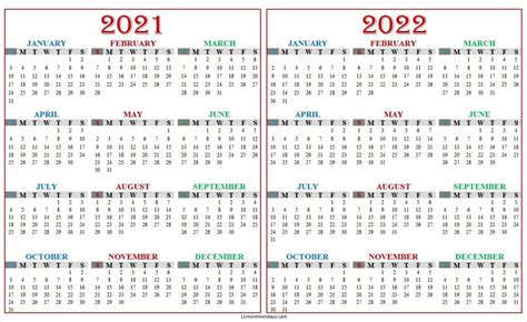 2021 2022 Academic Calendar Template Two Year Calendar To Print