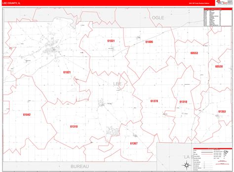 Lee County Il Zip Code Wall Map Red Line Style By Marketmaps