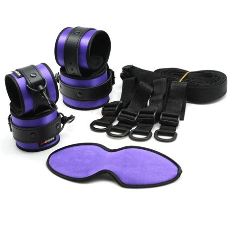 Smspade 4 Pcs Purple Satin Under Bed Bondage Restraints Kit Including Handcuffs And Blindfold