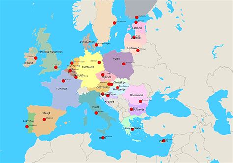 Kaart Europa Landen Hoofdsteden Vogels