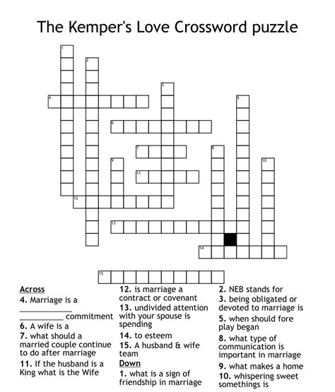 the kemper s love crossword puzzle wordmint