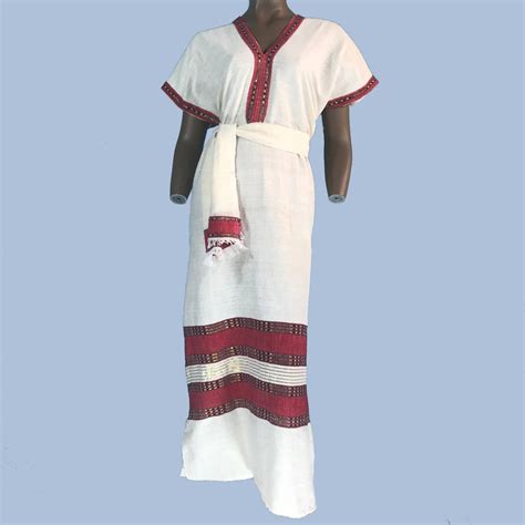 Ethiopian Eritrean Traditional Habesha Dress Handmade Red And Gold Embroidery