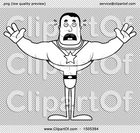 Clipart Of A Black And White Scared Buff Male Super Hero Royalty Free