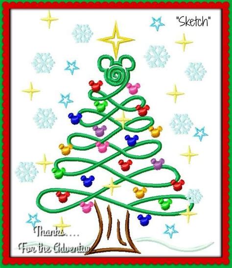 Mickey Mouse Christmas Lights Tree Sketch Digital Embroidery Etsy