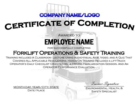 Forklift Certificate Template