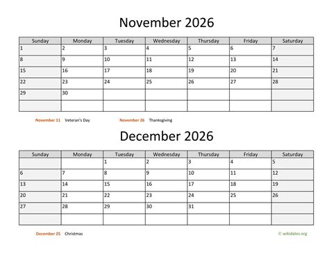 November And December 2026 Calendar